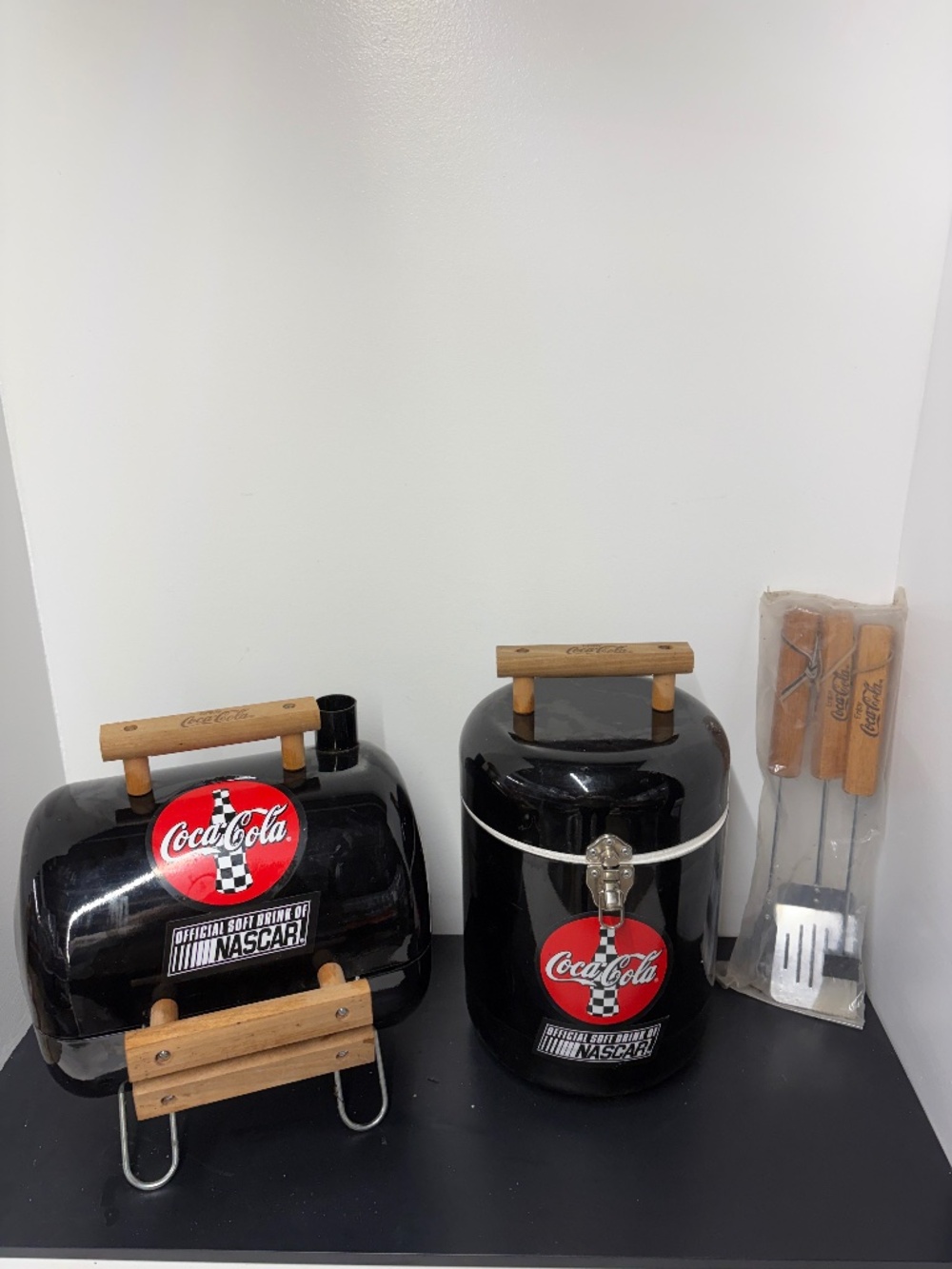 Vintage Coca-Cola NASCAR Grill & Cooler Set with BBQ Tools (NEW NEVER USED)